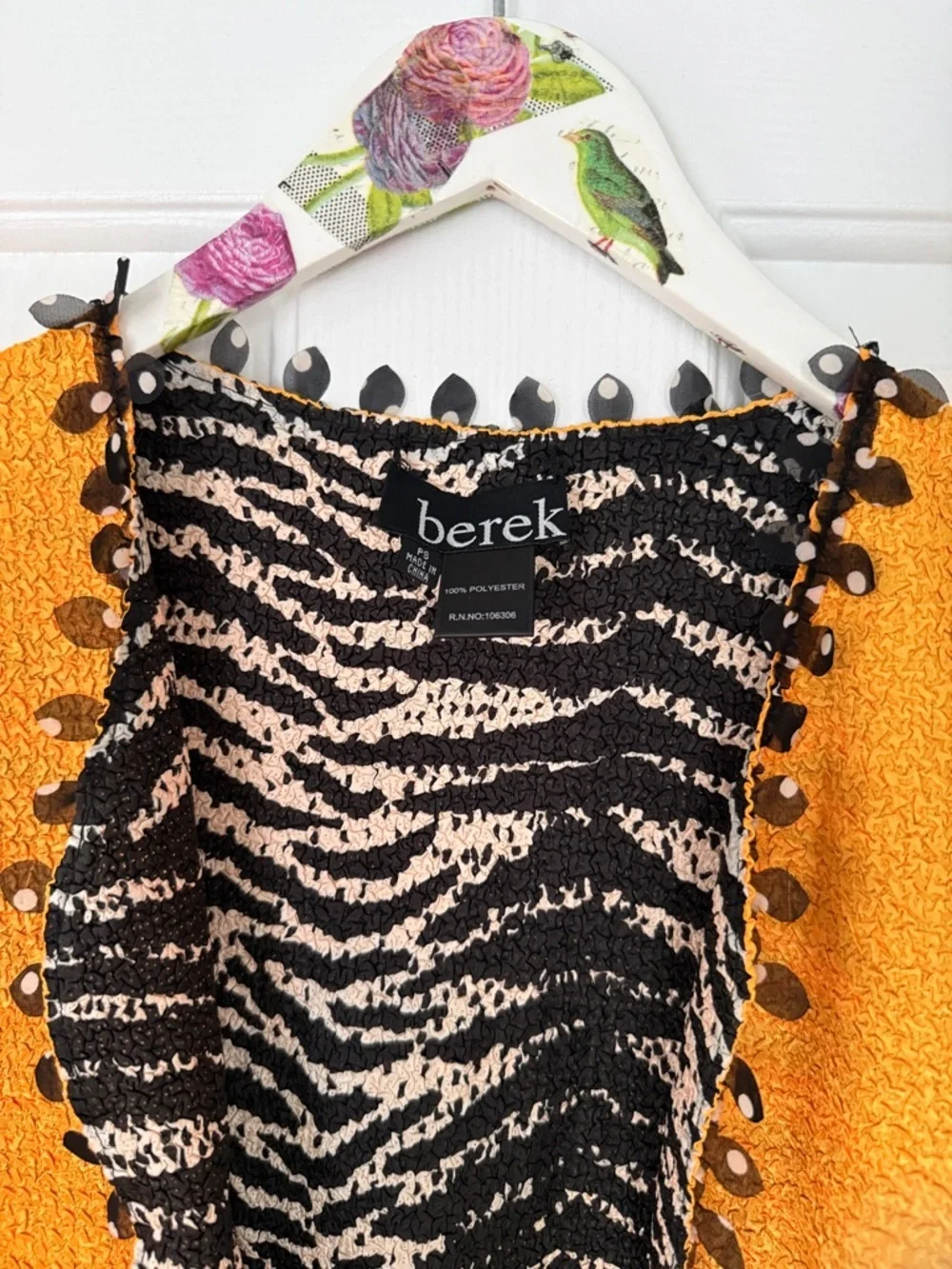 berek Bright Yellow Open-Front Cardigan with Zebra Print Lining reversible S P
